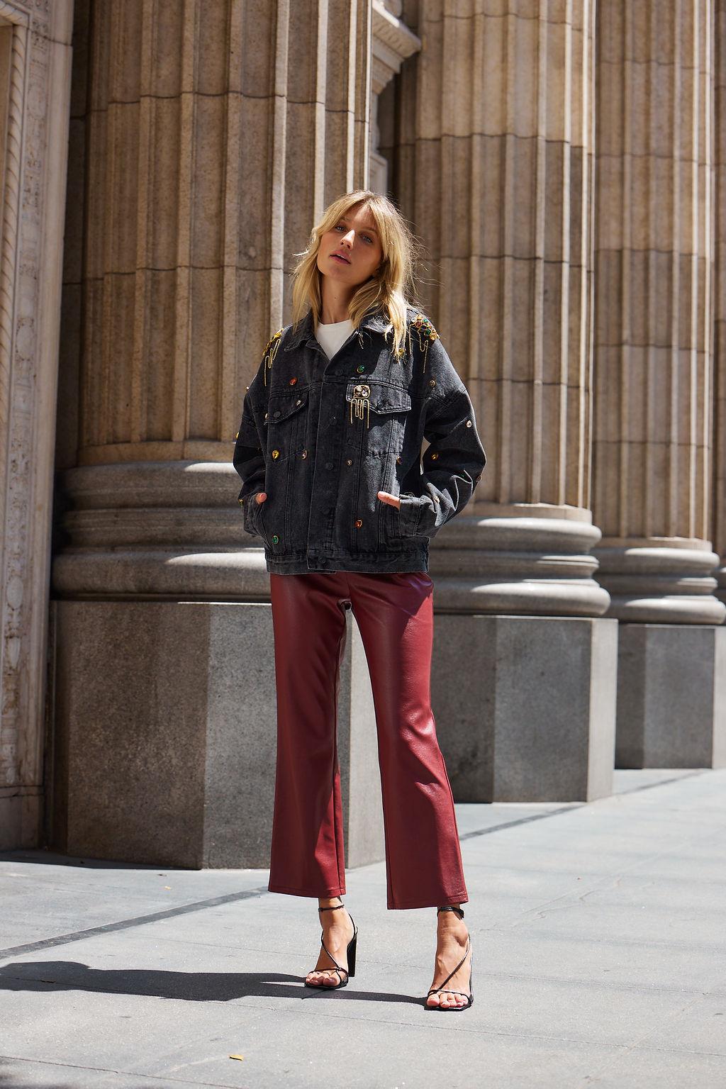 Hayden Burgundy Faux Leather Pants Product Image
