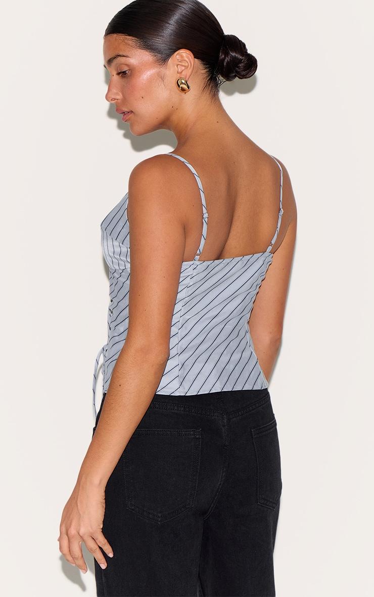 Petite Blue Pinstripe Tie Front Top Product Image