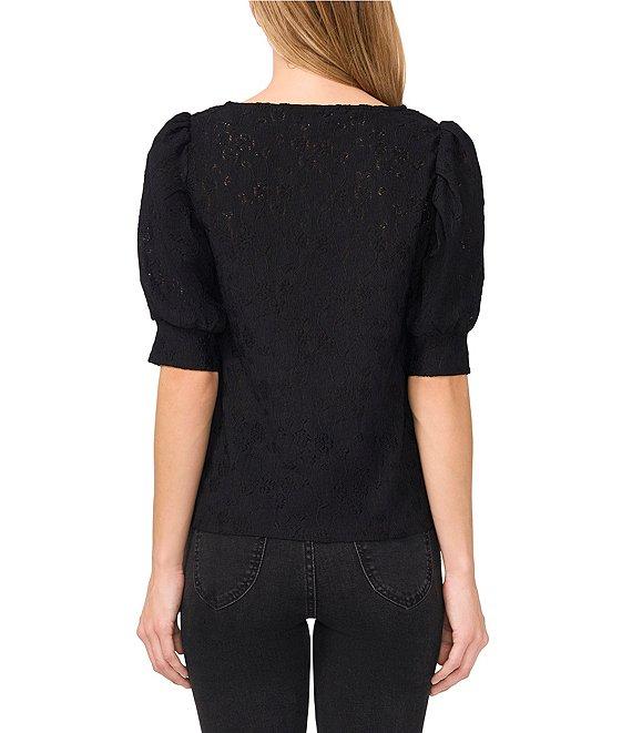 CeCe Knit Floral Round Neck Short Sleeve Top Product Image