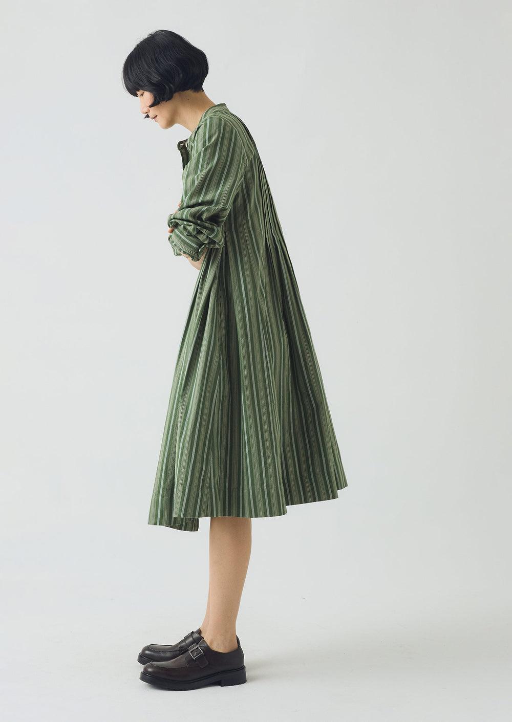 Sleepy Stripe Pintuck Dress | Forest Green Product Image