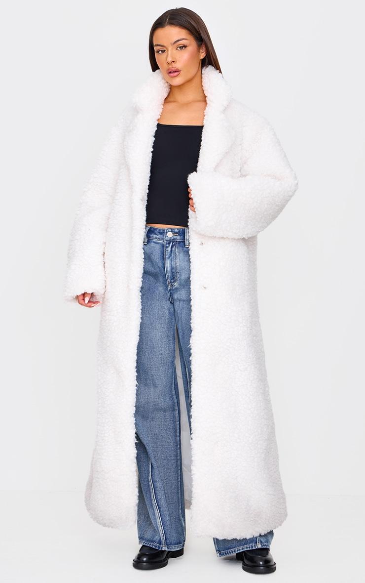 Cream Plush Borg Maxi Coat Product Image