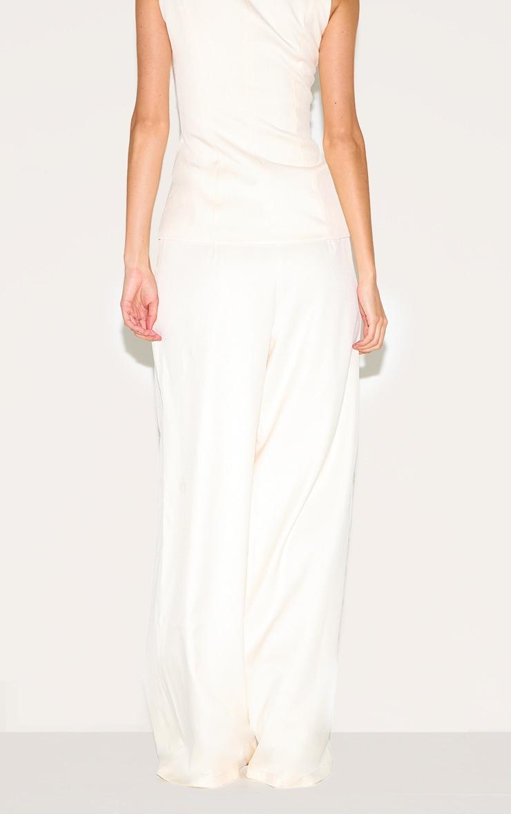 Cream Tailored Woven Pleated Wide Leg Pants Product Image