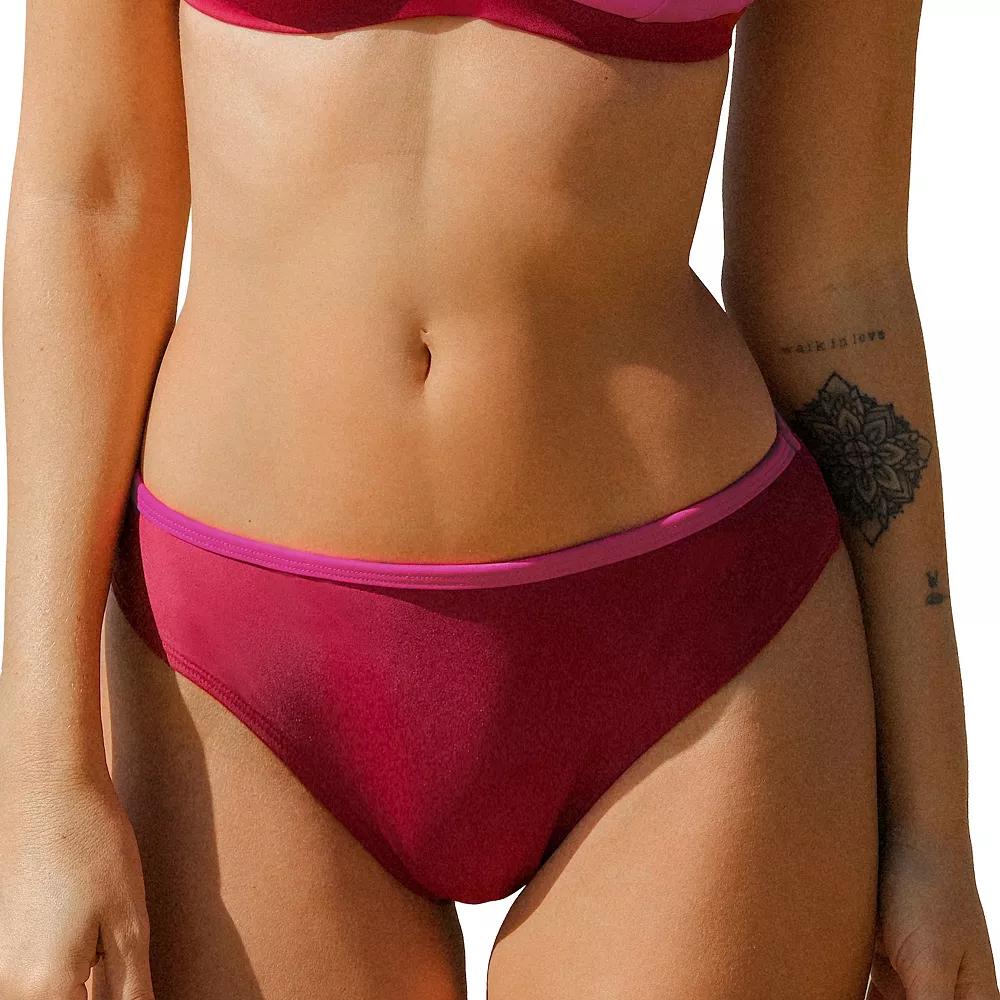 Women's Cupshe Hipster Classic Bikini Bottoms, Size: Medium, Pink Orange Colorblock Product Image