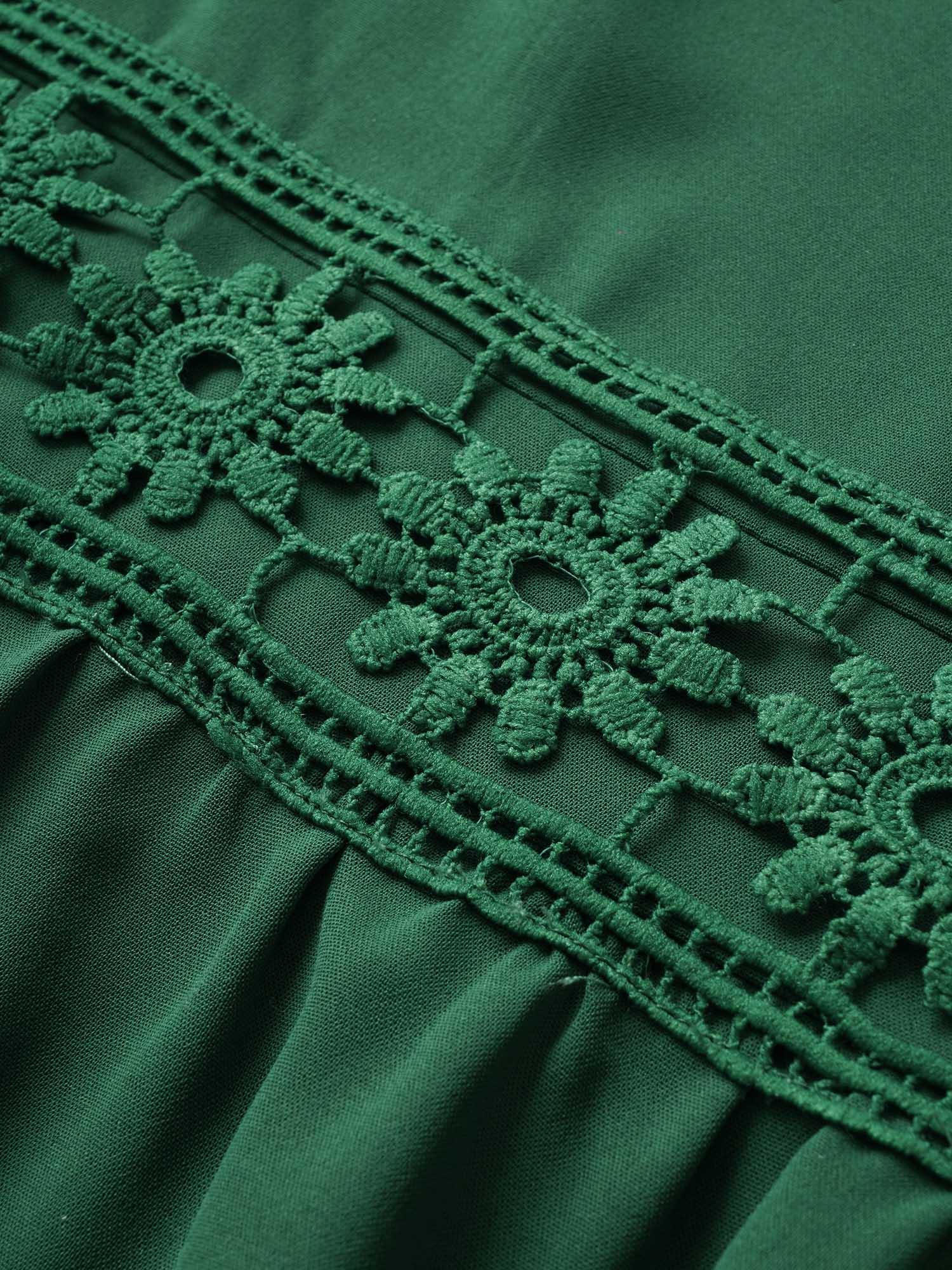 Plain Elastic Waist Cut Out Lace Patchwork Dress Female Product Image