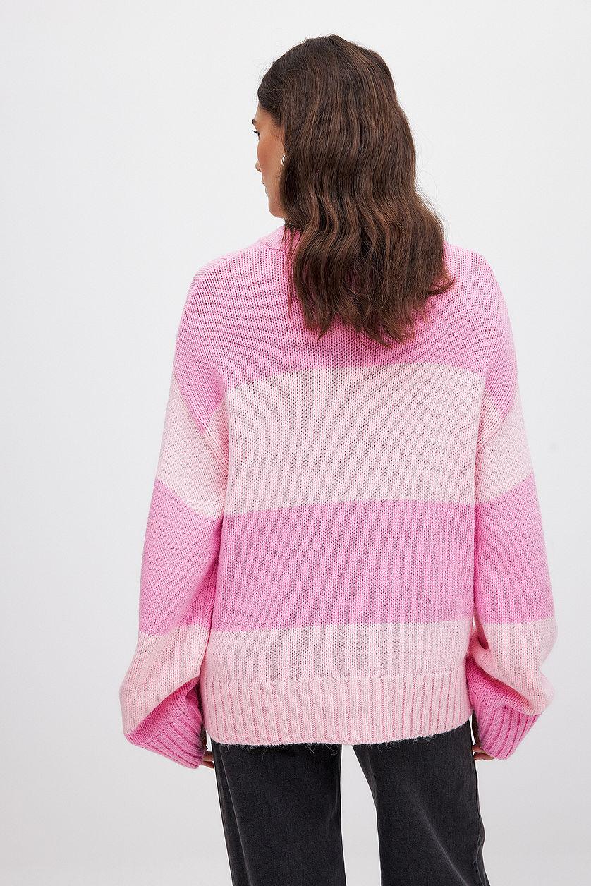 Round Neck Knitted Striped Sweater Product Image