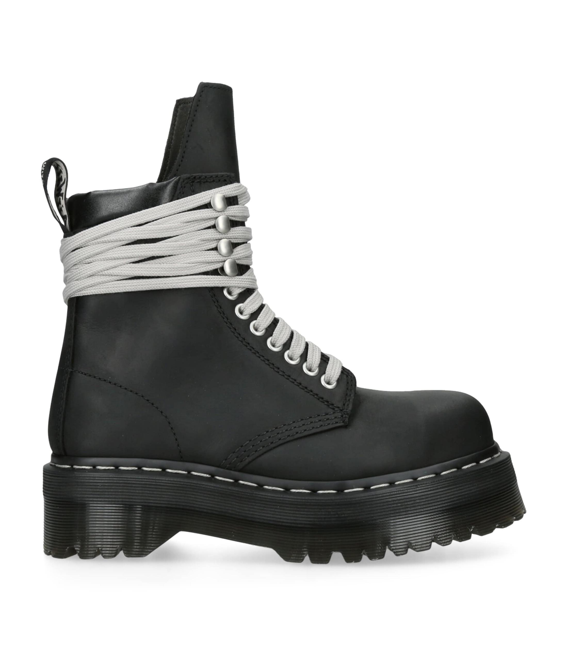 RICK OWENS X Dr. Martens Quad Sole Steel Toe Leather Ankle Boots In Black Product Image