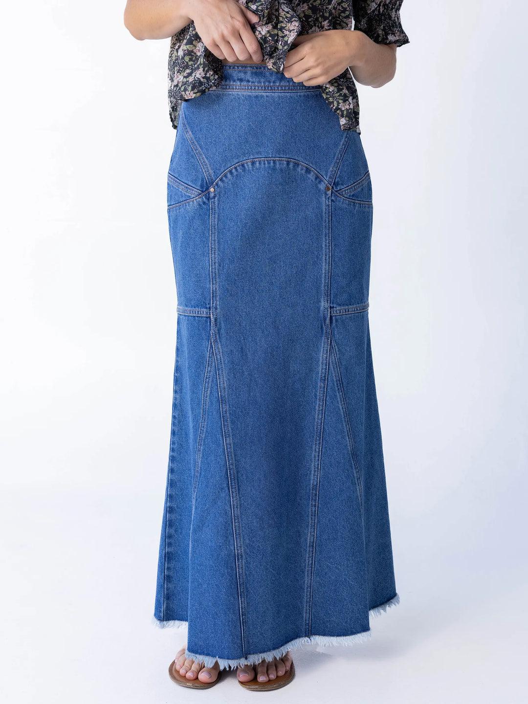 Fitted Cotton Denim Maxi Skirt Product Image