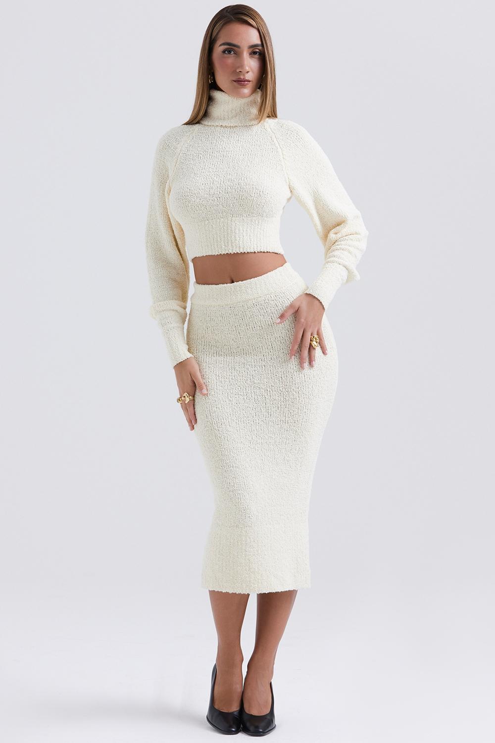 Nyala  cream soft boucle knit cropped sweater - sale Product Image