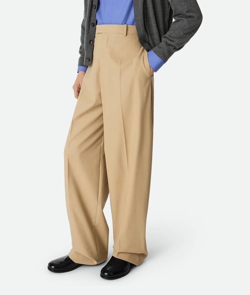 Men's Cotton Twill Straight Trousers in Beige Product Image