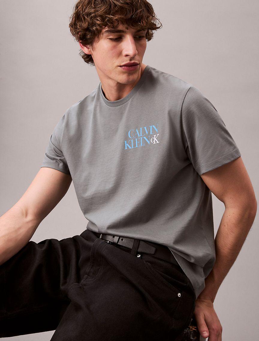 Calvin Klein Mens Stacked CK Logo Easy Tee - Grey Product Image