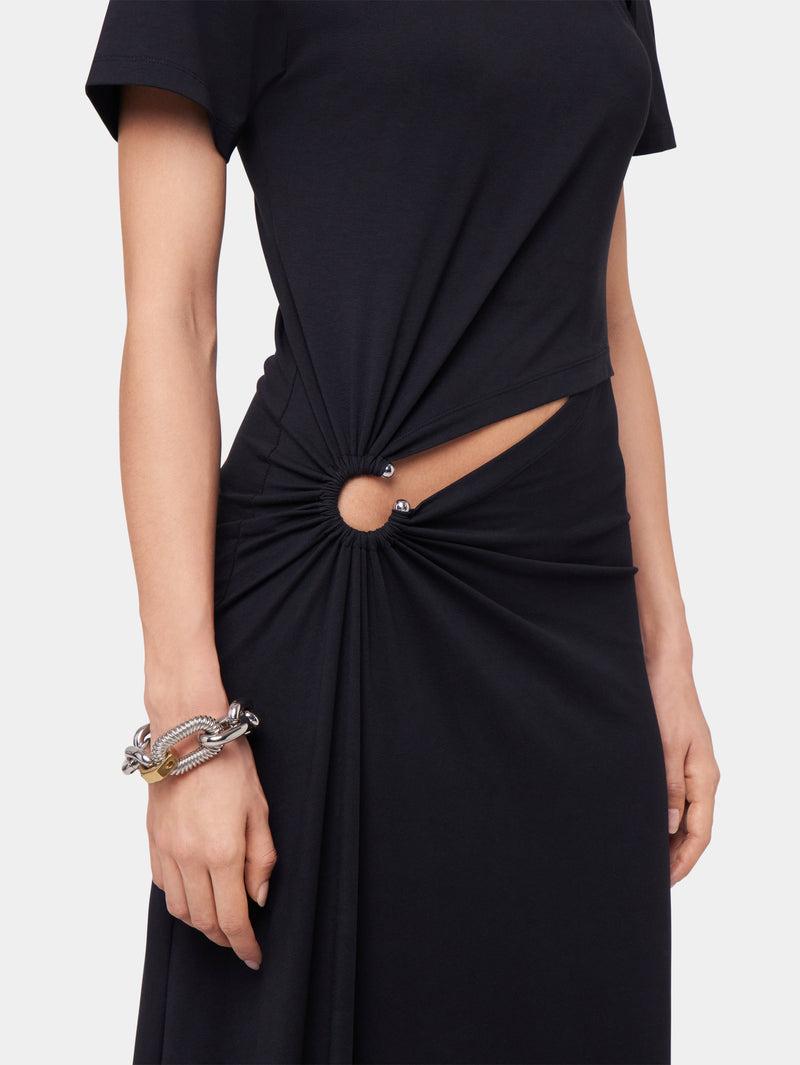 BLACK LONG PIERCING DRESS IN COTTON JERSEY Product Image