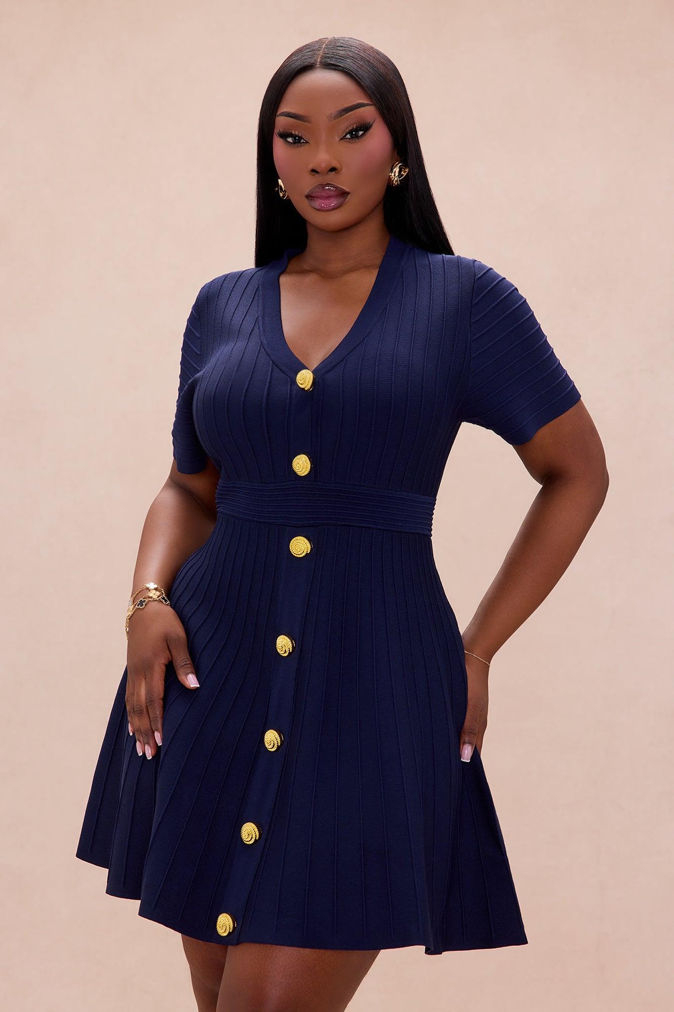 Shelly Button Up Mini Dress - Navy Female Product Image