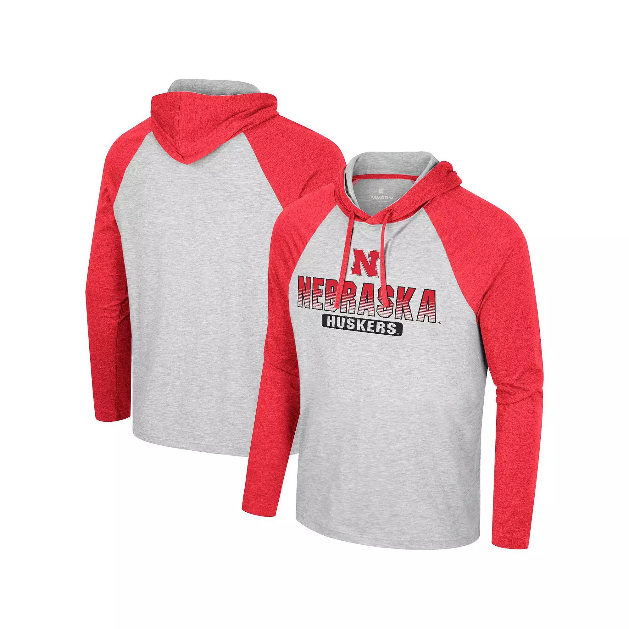 Men's Colosseum  Heather Grey Nebraska Huskers Hasta La Vista Raglan Hoodie Long Sleeve T-Shirt, Size: Medium Product Image