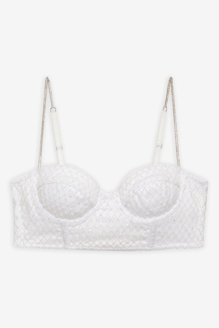 Glitter Grid Bustier Top — White Product Image