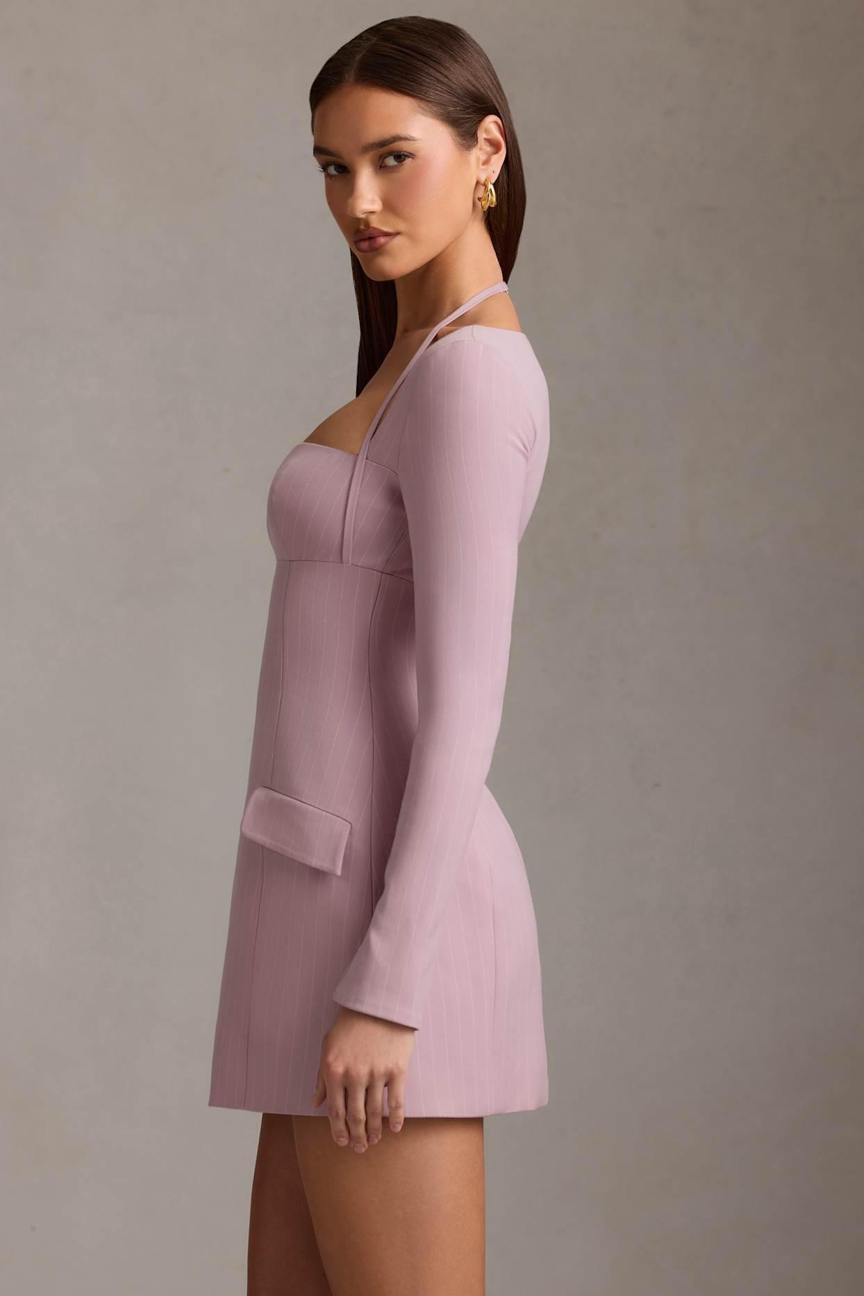 Pinstripe Structured A-Line Mini Dress in Mauve Product Image