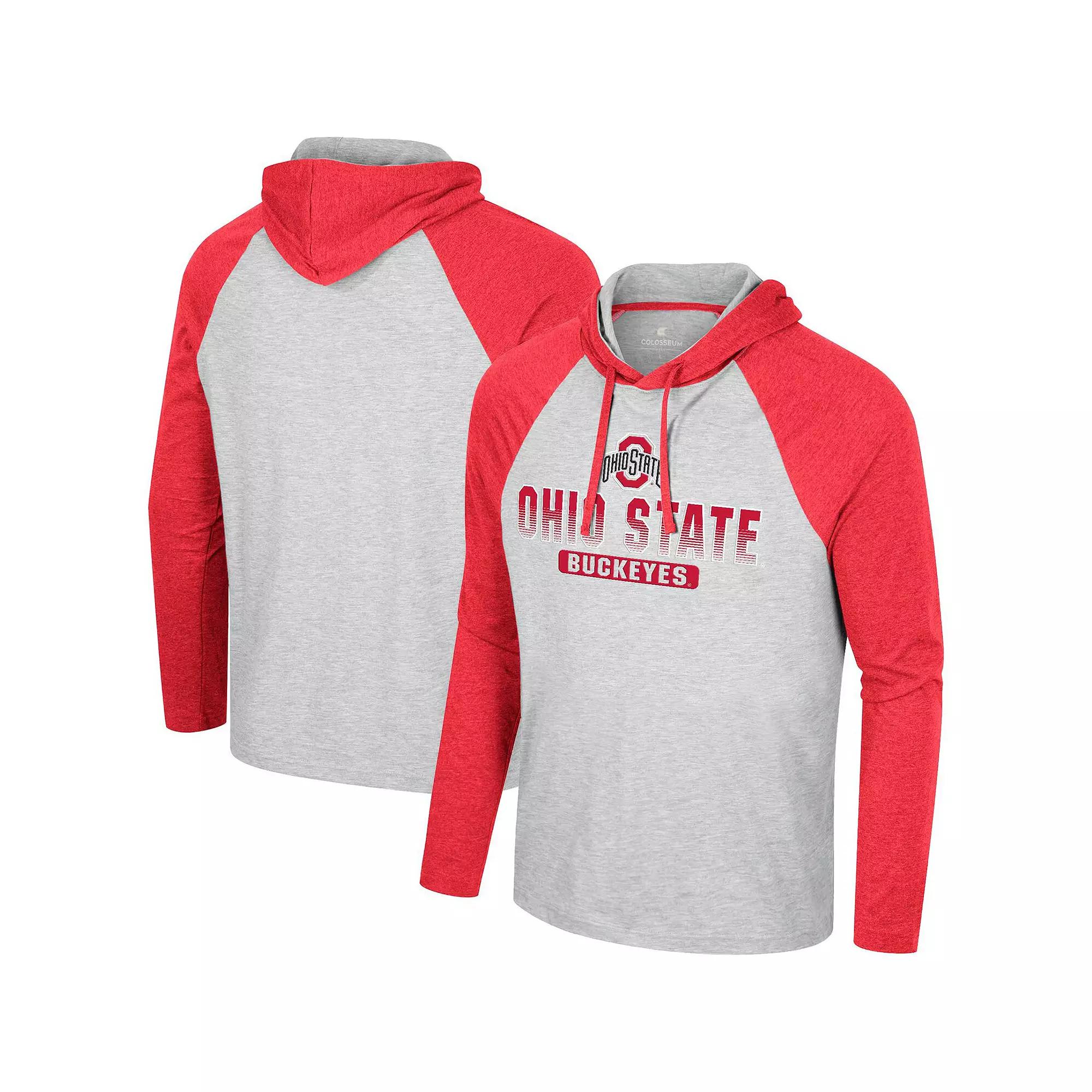 Men's Colosseum Heather Gray Ohio State Buckeyes Hasta La Vista Raglan Hoodie Long Sleeve T-Shirt,  Product Image