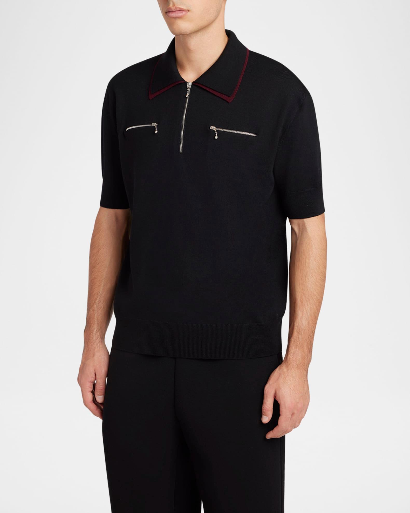 Men's Contrast-Collar Wool Quarter-Zip Polo Shirt Product Image
