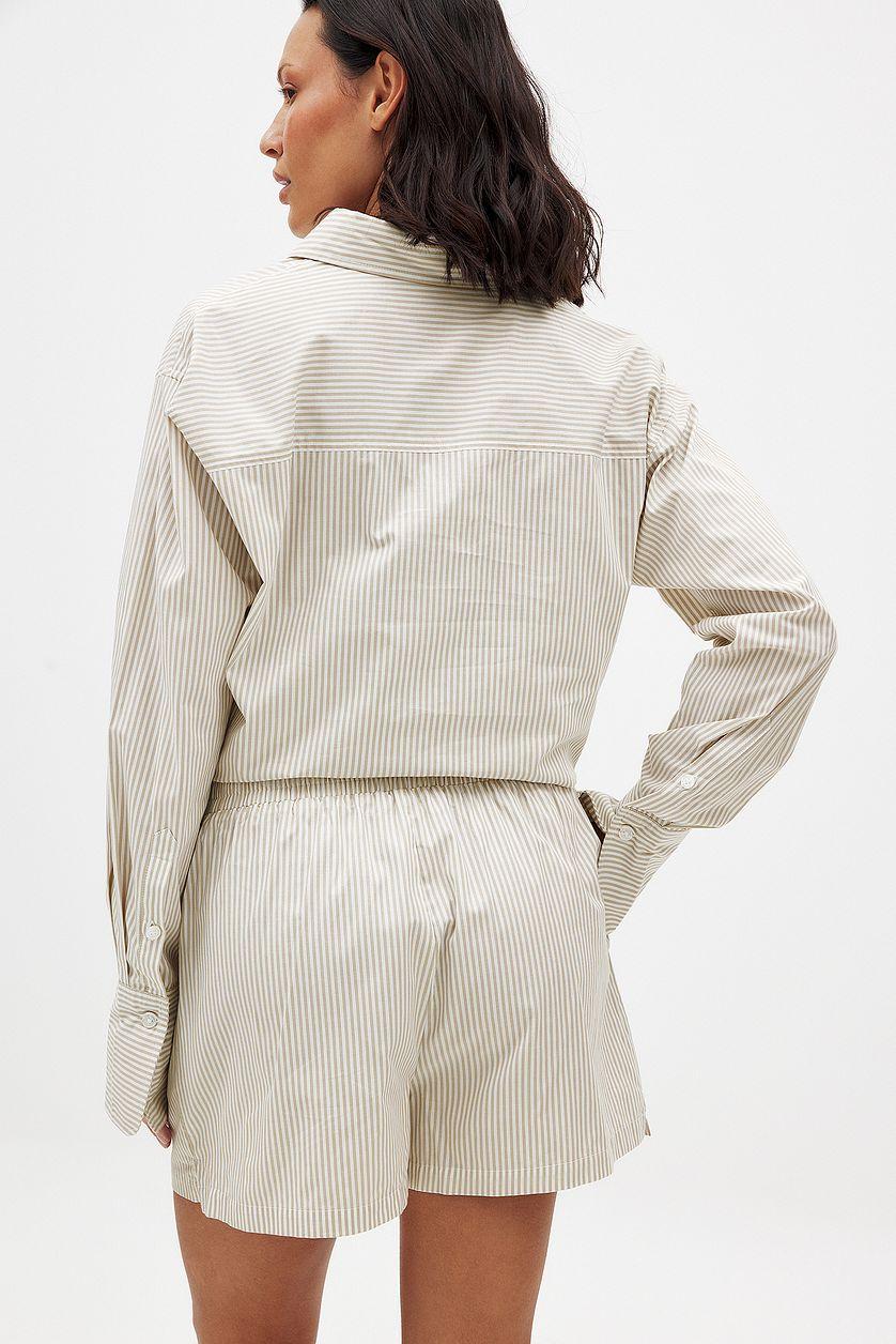 Striped Elastic Waist Cotton Shorts Product Image