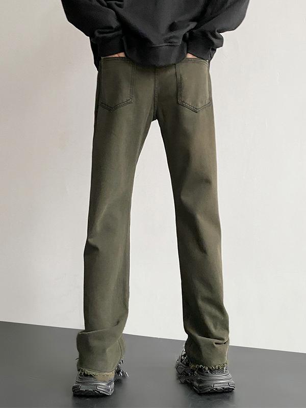 Men's Vintage Green Wash Raw Trim Loose Jeans Product Image
