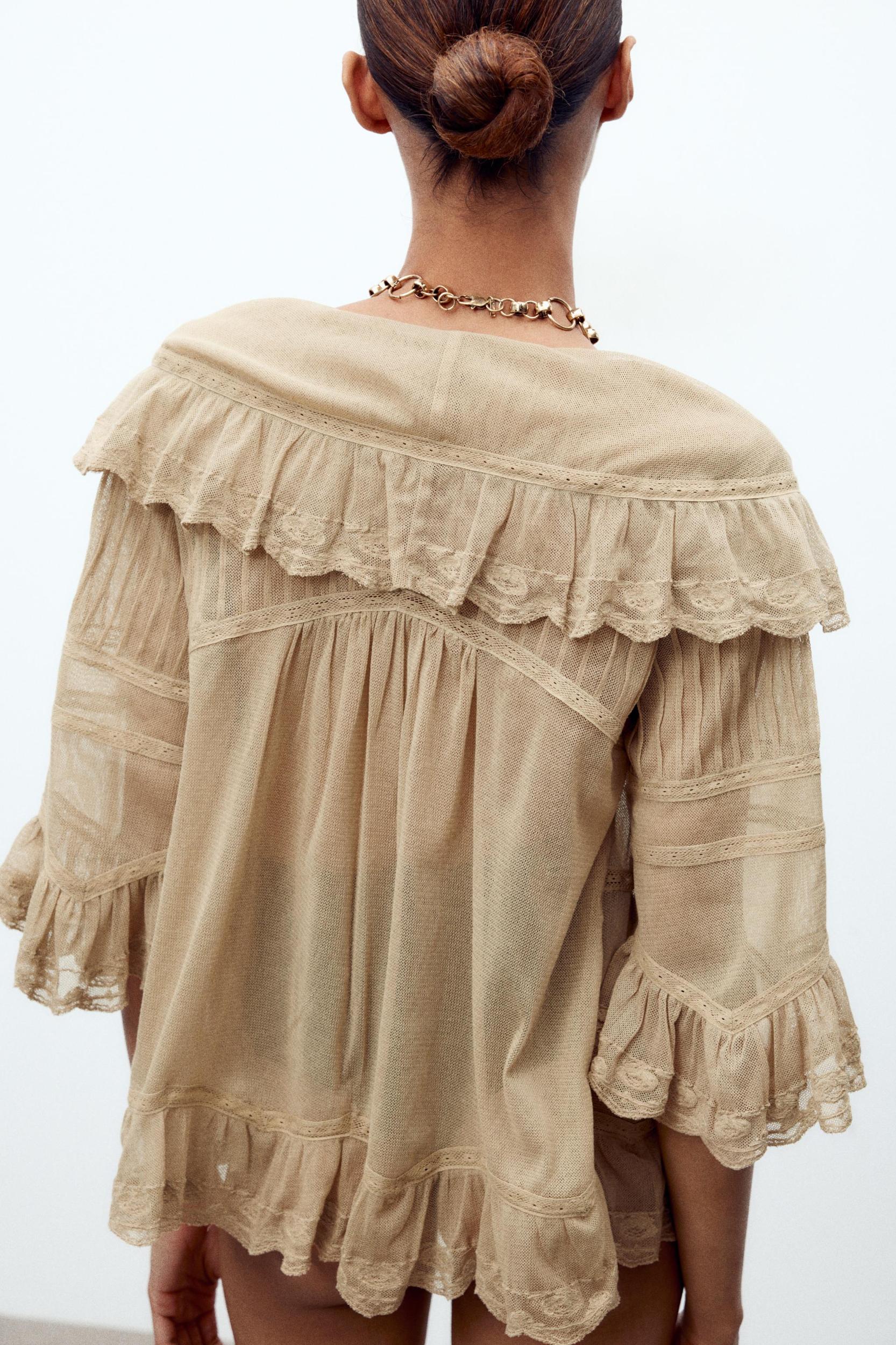 EMBROIDERED TULLE RUFFLE TOP Product Image