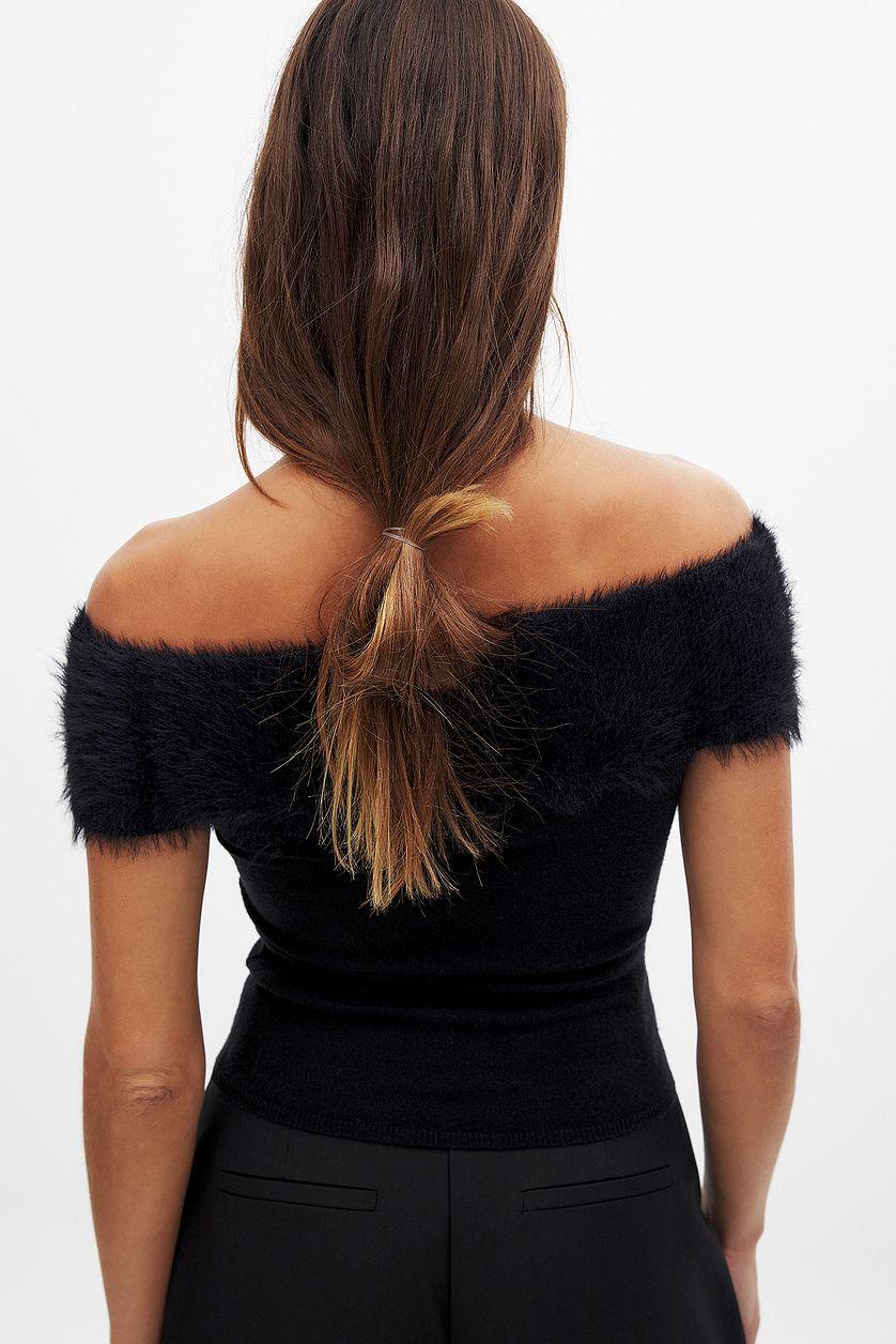 Off Shoulder Fuzzy Top Product Image