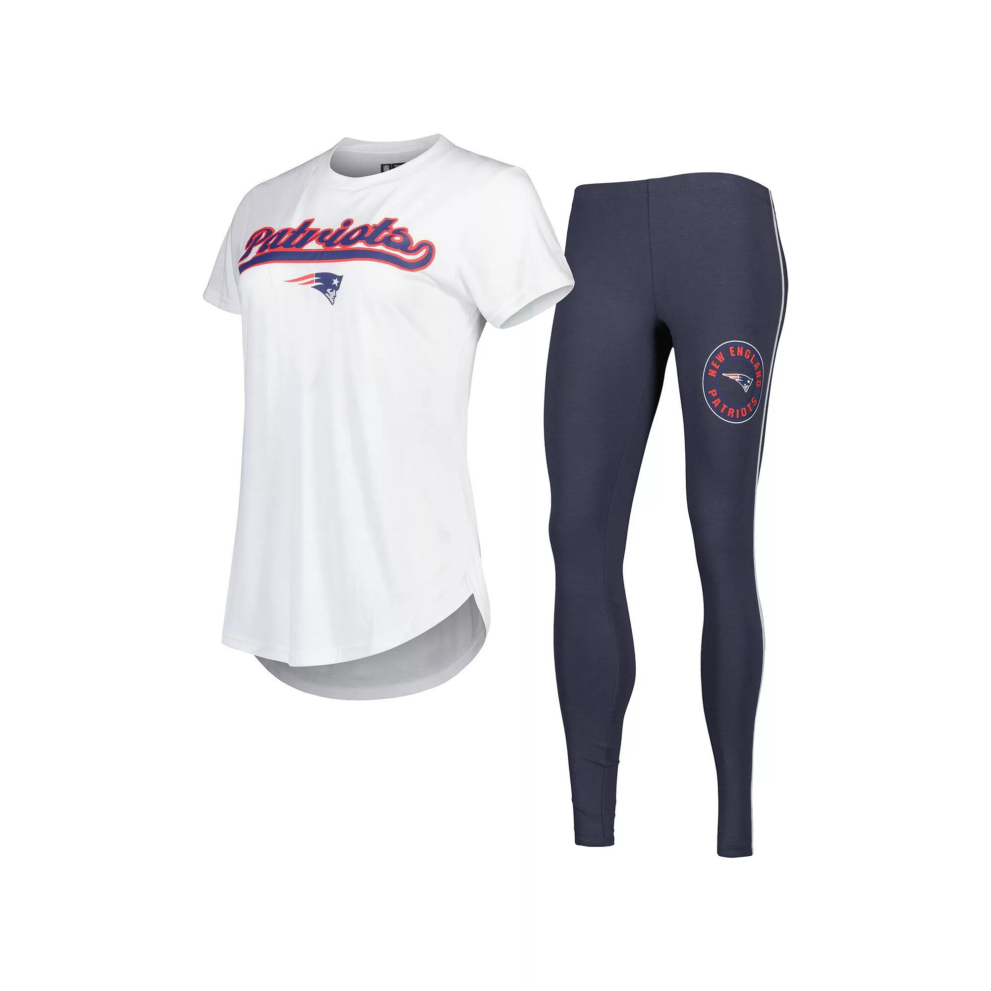 Women's Concepts Sport White/Charcoal New England Patriots Sonata T-Shirt & Leggings Sleep Set,  Product Image
