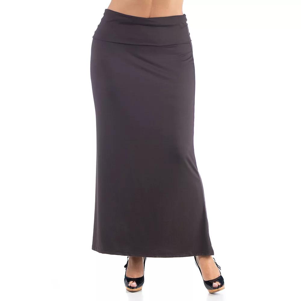 Plus Size 24Seven Comfort Apparel Comfortable Foldover Waistband Maxi Skirt, Women's, Size: 1XL, Brown Product Image