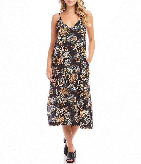 Karen Kane Floral Scoop Neck Side Slit Midi Dress Product Image