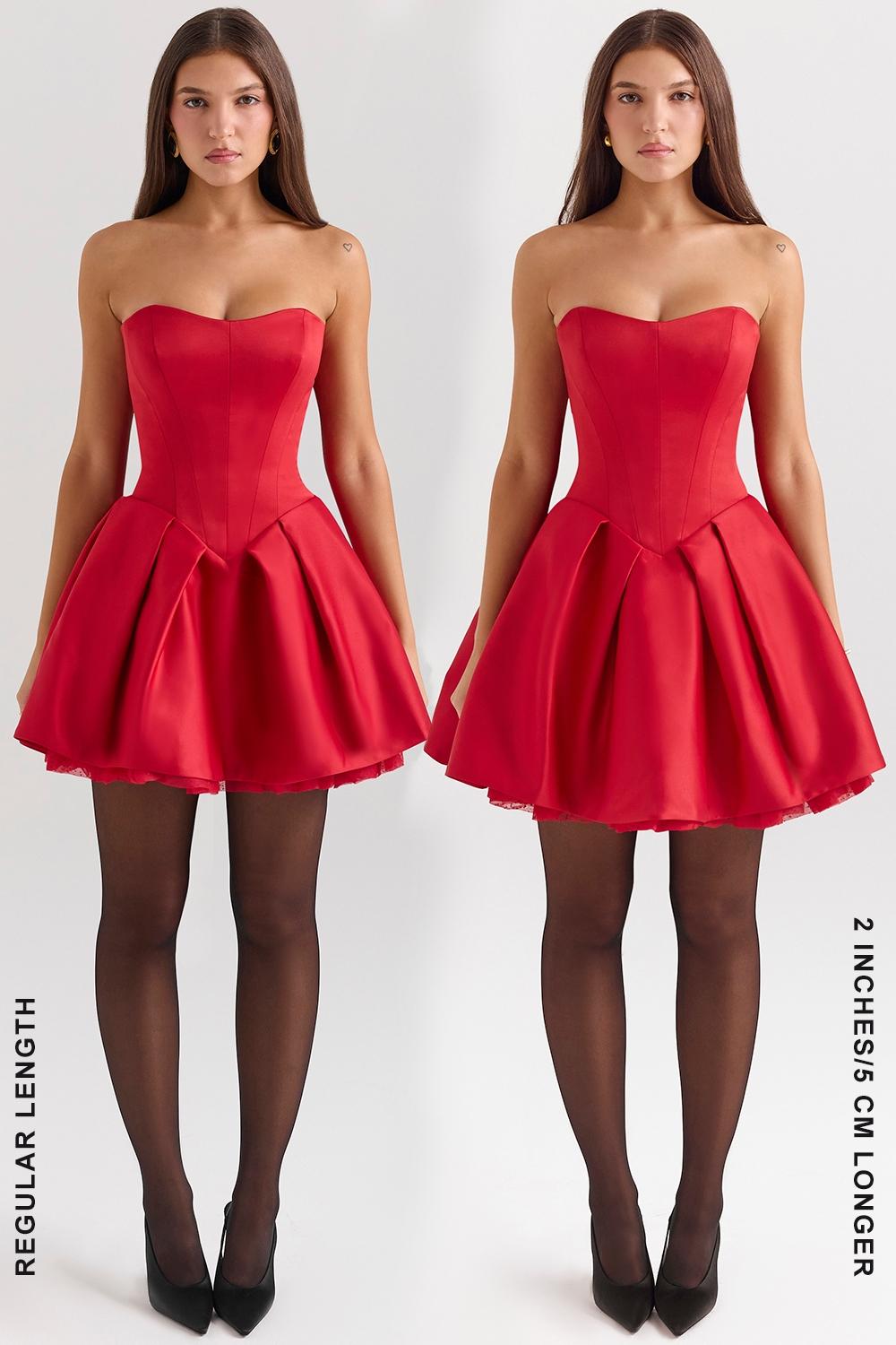Salome  holly red satin detachable bow mini dress Product Image