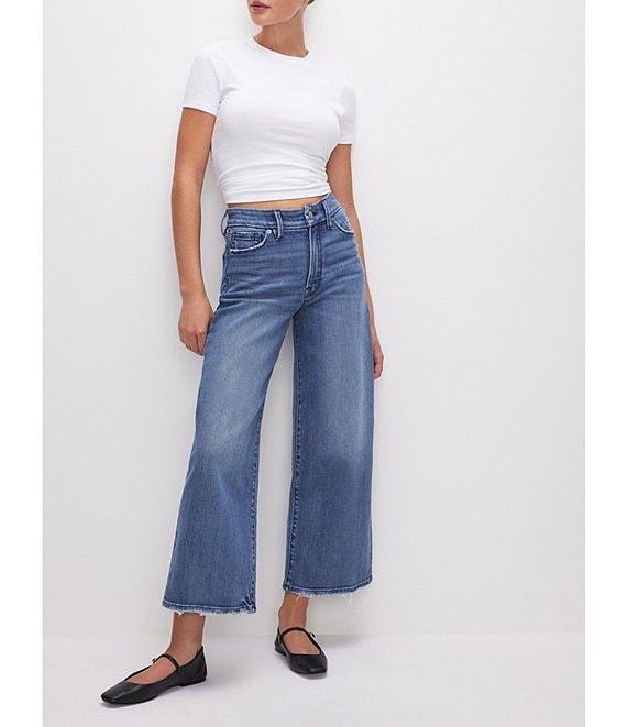 Good American Good Waist Denim High Rise Palazzo Cropped Jeans Product Image