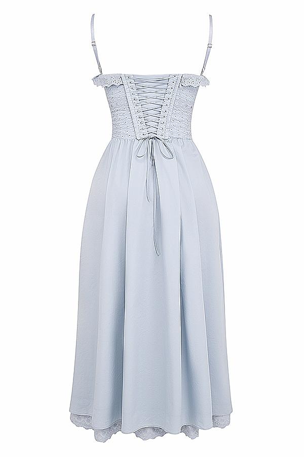Jaime  soft blue cotton broderie anglais midi sundress Product Image