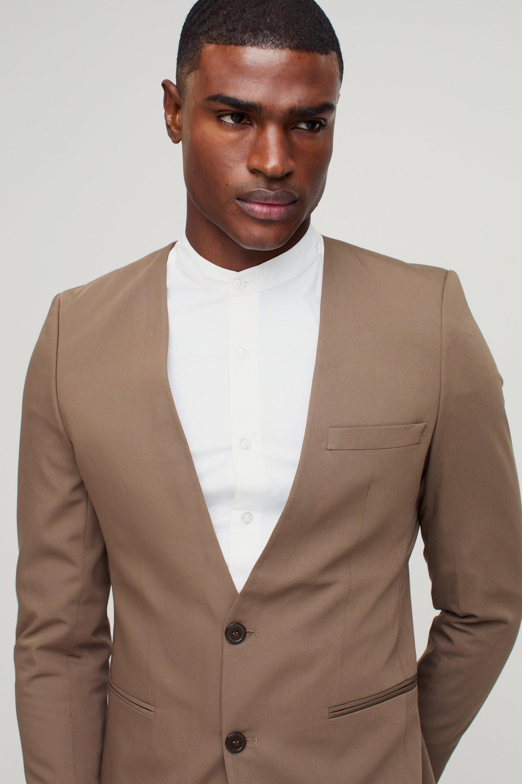 Skinny Fit Collarless Single Breasted Blazer | boohooMAN USA Product Image