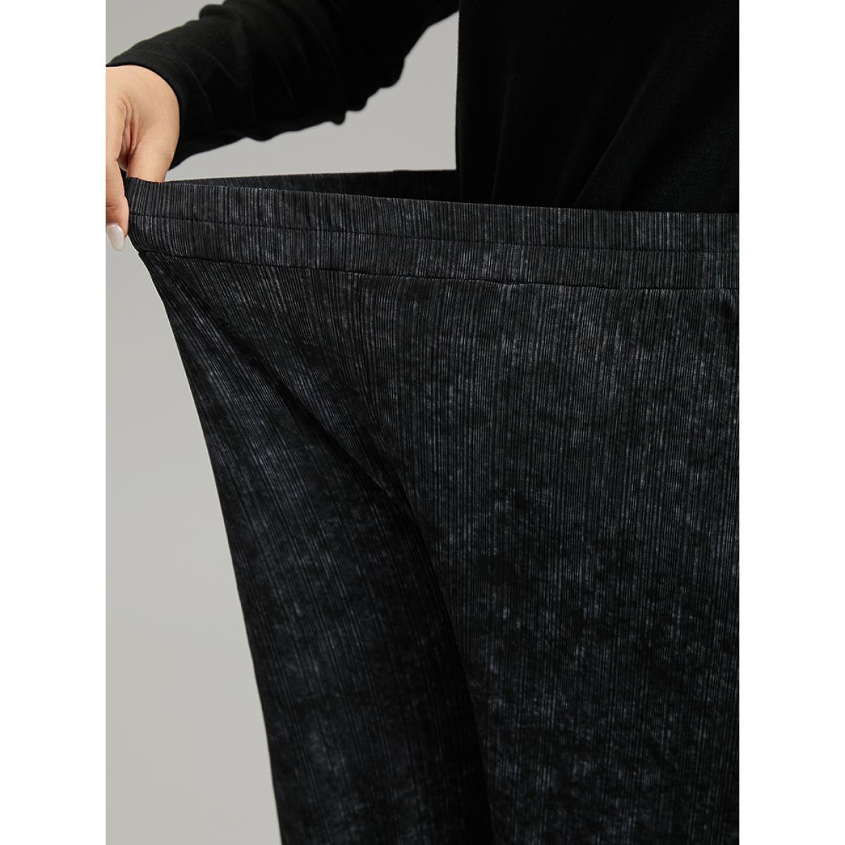 Plus Size Vintage Heather Elastic Waist Wide Leg Pants Women Black Casual Wide Leg High Rise Dailywear Pants BloomChic 10/M Product Image
