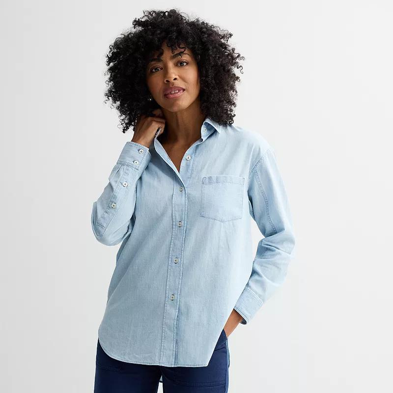 Petite Sonoma Goods For Life® Oversized Boyfriend Shirt, Women's, Size: XXL Petite, New Chambray Product Image