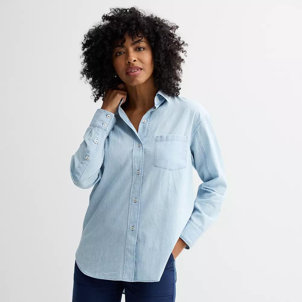 Petite Sonoma Goods For Life® Oversized Boyfriend Shirt, Women's, Size: XXL Petite, New Chambray Product Image