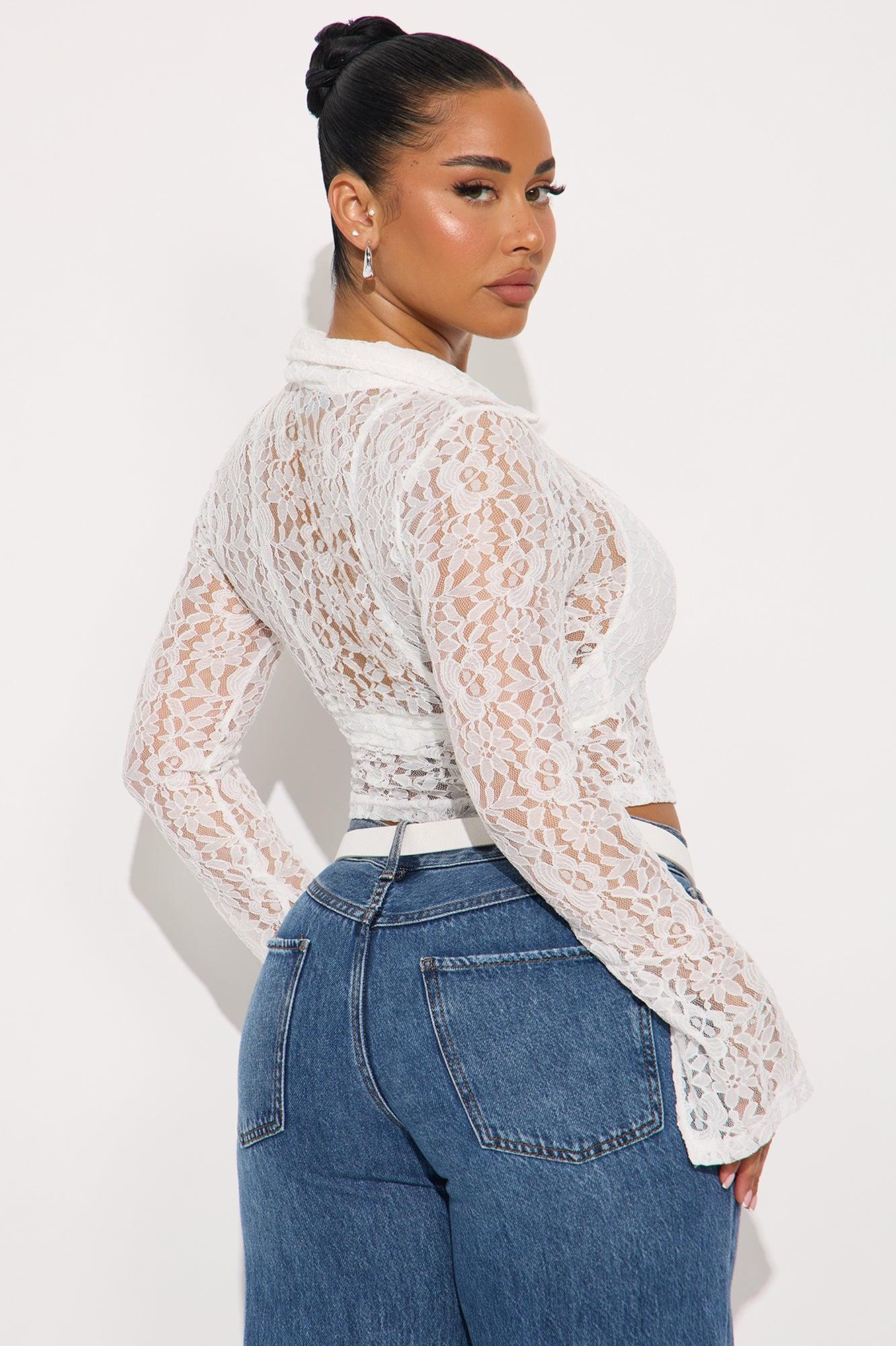 Lana Lace Zip Up Top - White Female Product Image