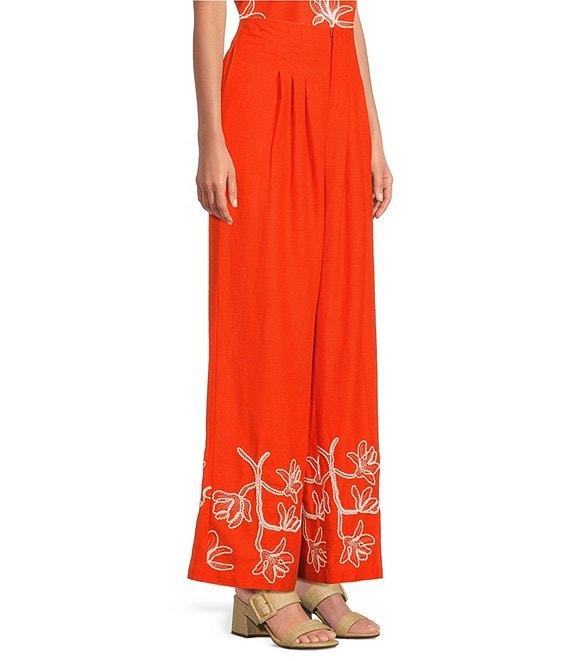 Alex Marie Lola Embroidered Linen Blend Wide Leg Flat Front Coordinating Pants Product Image