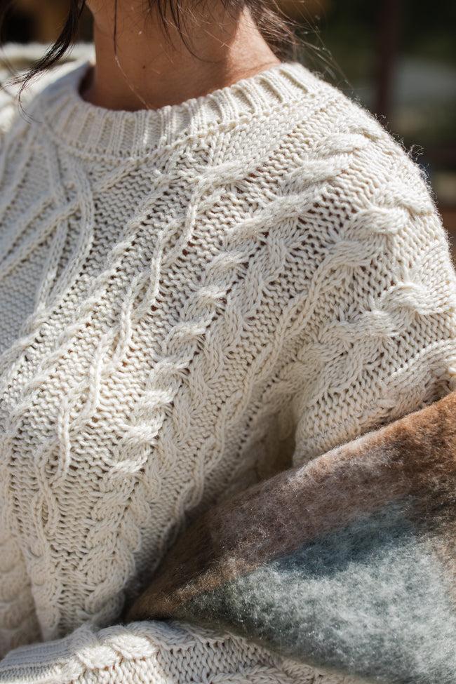 Fall Sentiments Cream Cable Knit Crew Neck Sweater FINAL SALE Product Image