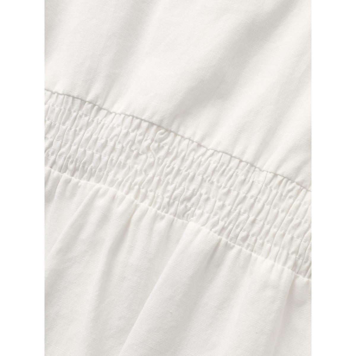 Plus Size Ivory Plain Shirt Collar Waist Design Blouse Women At the Office Short sleeve Shirt collar Work Blouses BloomChic 22-24/3X Product Image