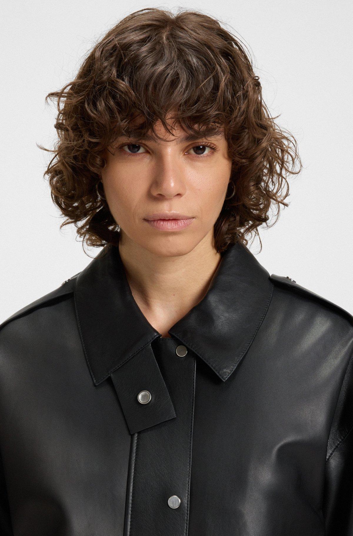 BOSS - Long-length biker jacket in leather - Black Product Image