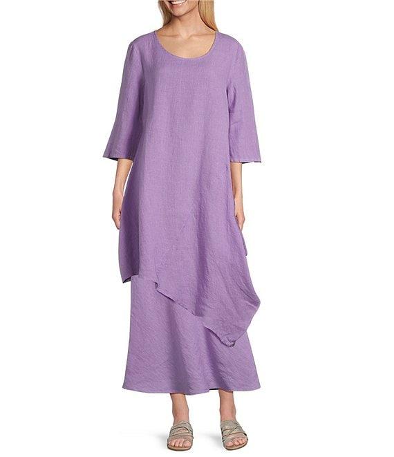 Bryn Walker Light Linen Naida Round Neck 3/4 Sleeve Asymmetric Hem Tunic Product Image