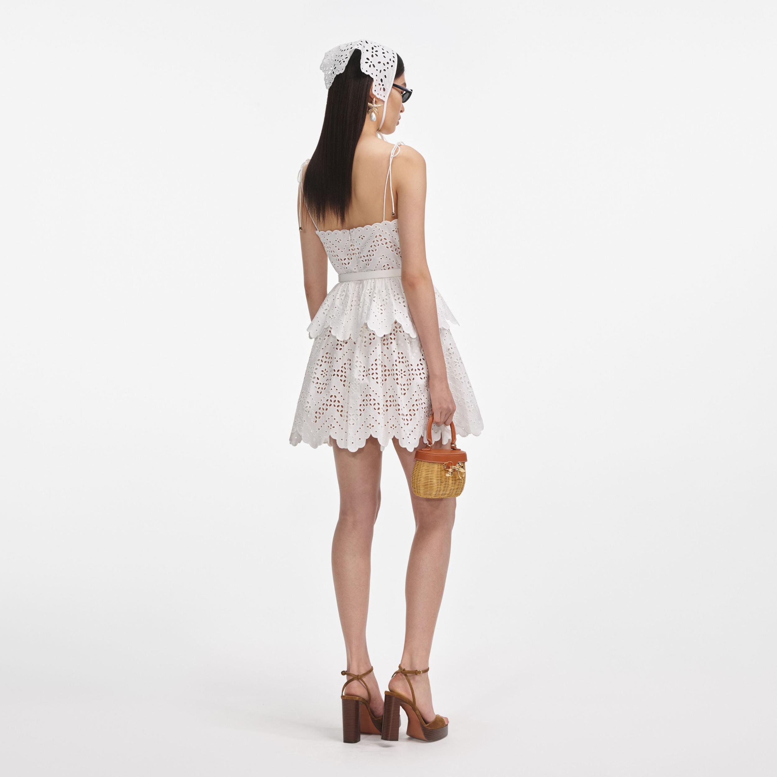 White Cotton Broderie Mini Dress Product Image