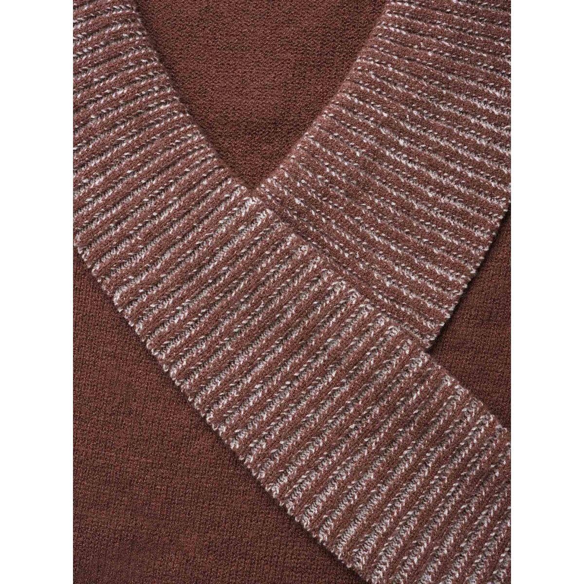 Plus Size Overlap Collar Contrast Button Detail Pullover Rust Women Casual Long Sleeve Overlap Collar Everyday Pullovers BloomChic 14-16/1X Product Image