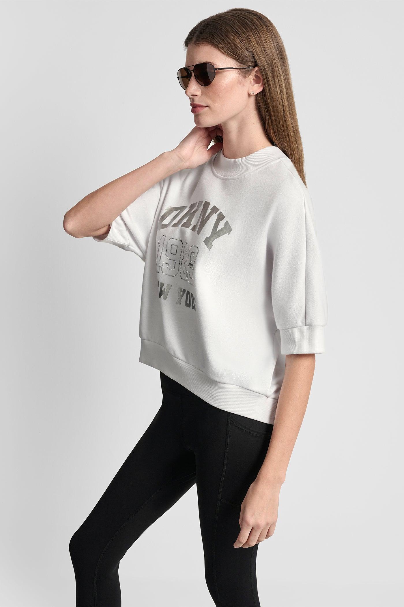 COTTON-BLEND TERRY SHORT SLEEVE LOGO HIGH-LOW TEE Product Image