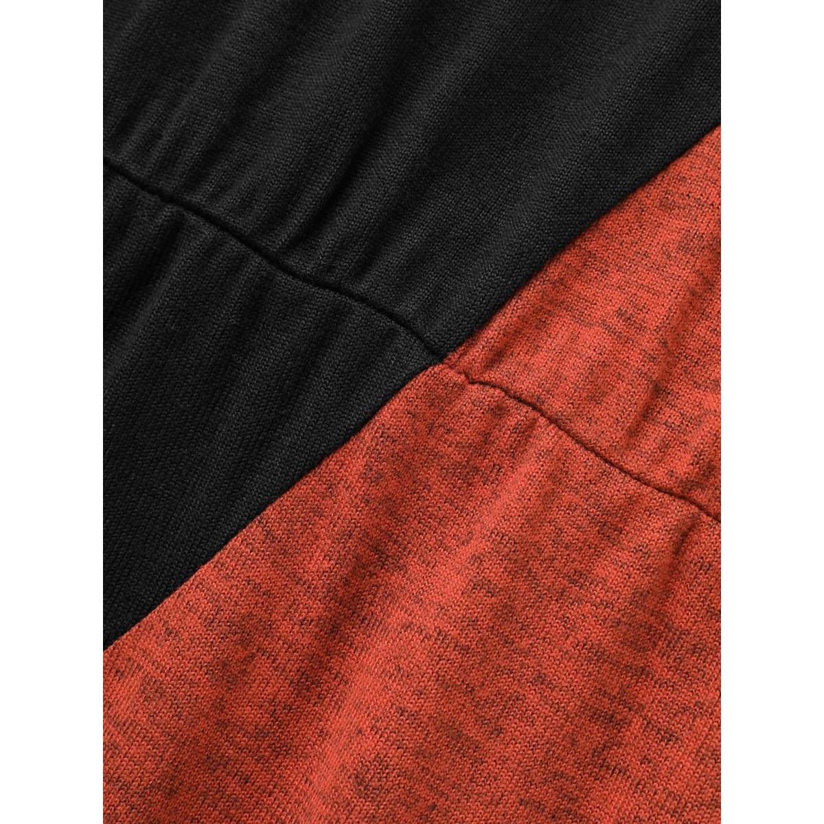 Plus Size Contrast Patchwork Lantern Sleeve Dress Black Women Casual Contrast Round Neck Long Sleeve Curvy BloomChic 30/6X Product Image