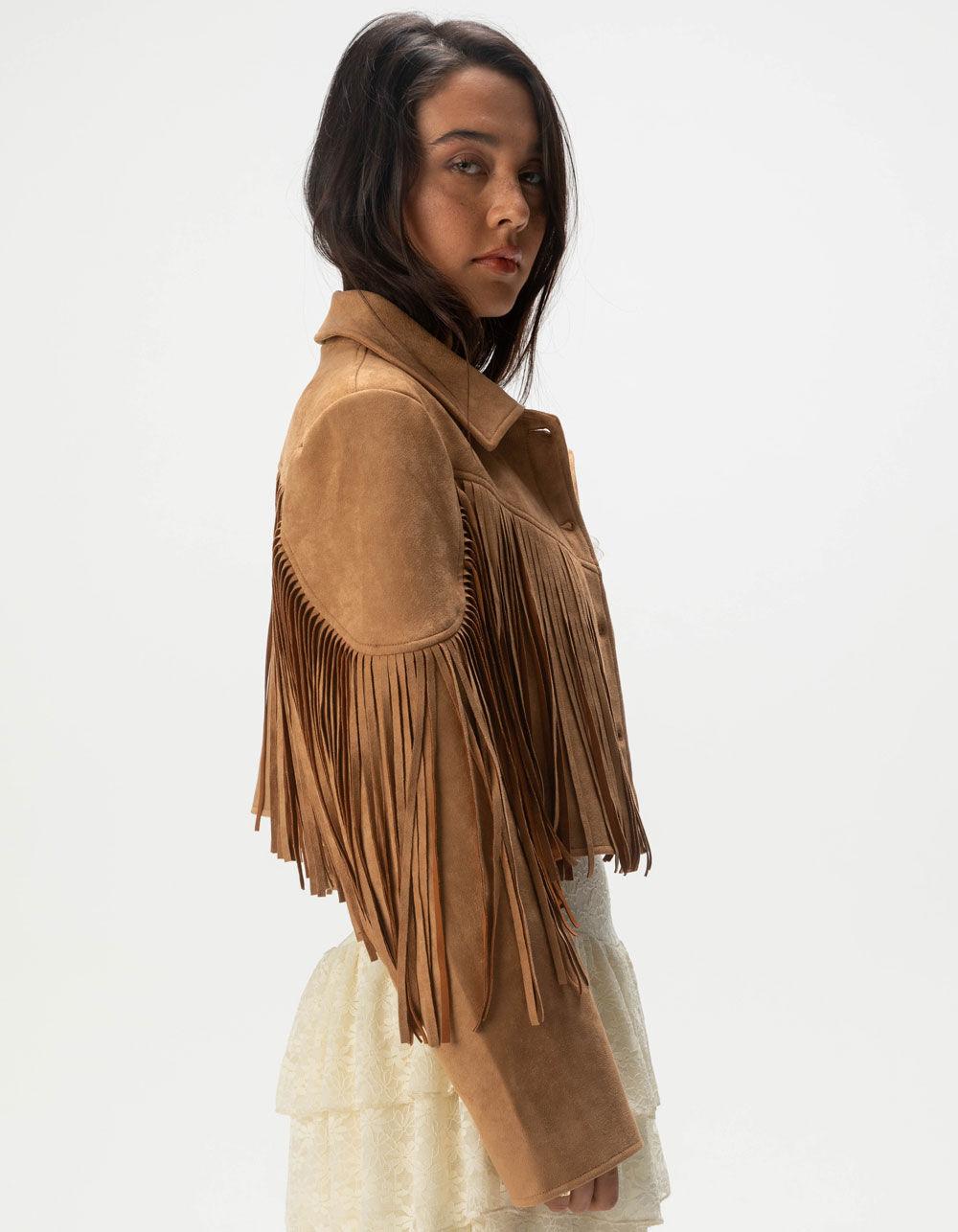 WEST OF MELROSE Fringe Womens Jacket - TAN Product Image