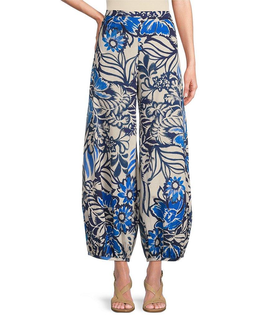 Bryn Walker Bell Isola Azzurra Print Flat Front Elastic Back Balloon Coordinating Pants Product Image