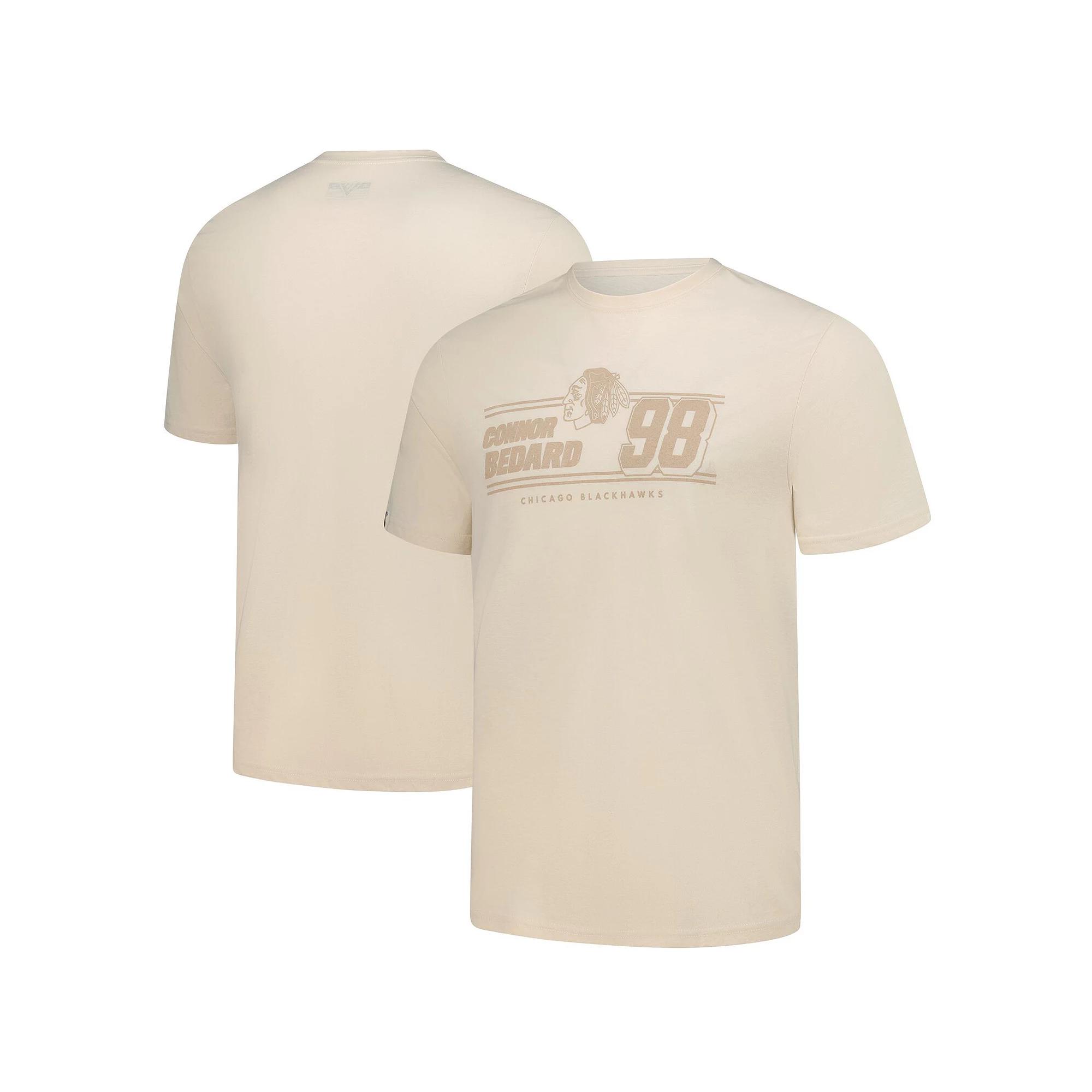 Men's Levelwear Connor Bedard Khaki Chicago Blackhawks Richmond Mileage Name & Number T-Shirt, Size: 2XL, Beig K Product Image