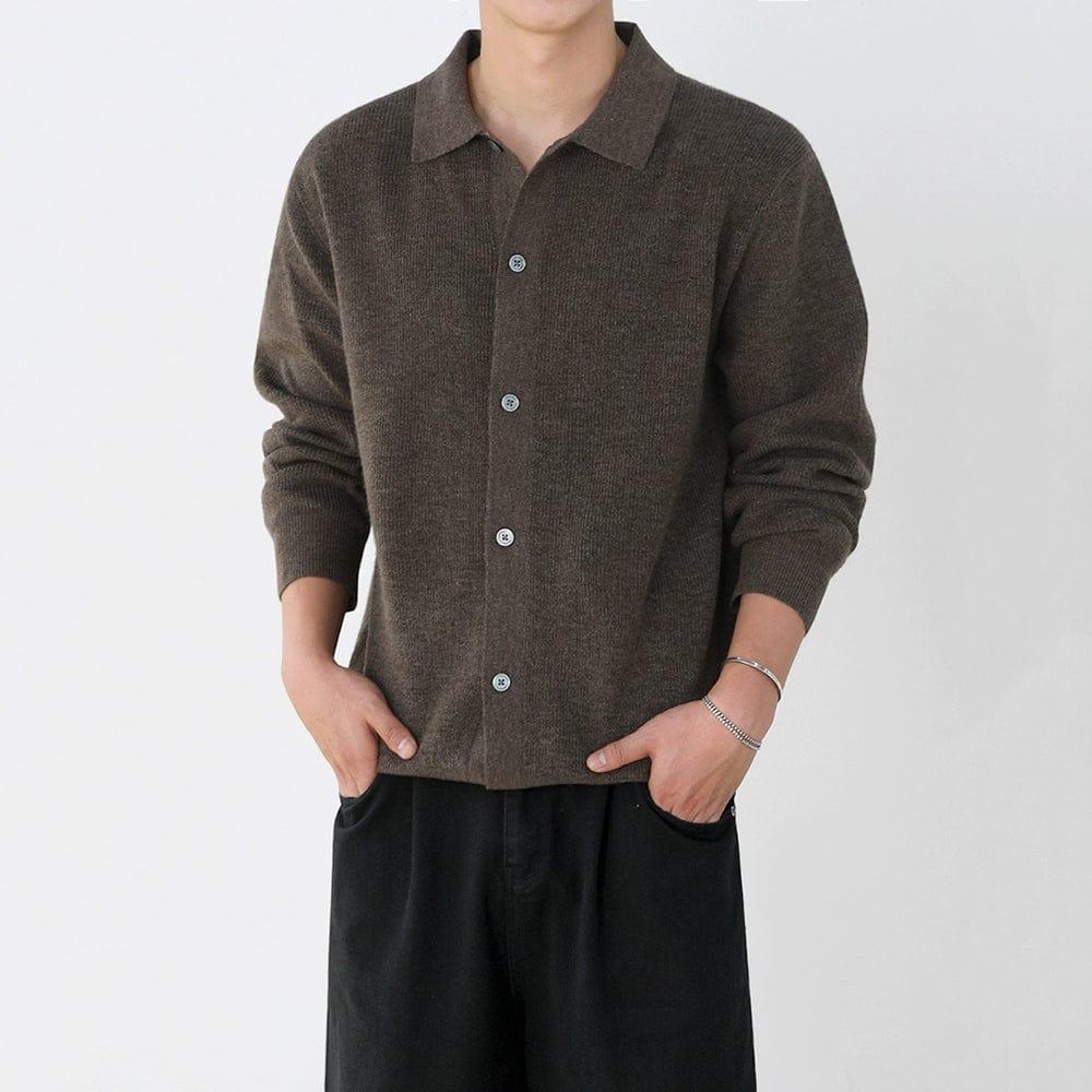 RT No. 11933 KNIT BROWN KNIT BUTTON-UP SWEATER Product Image