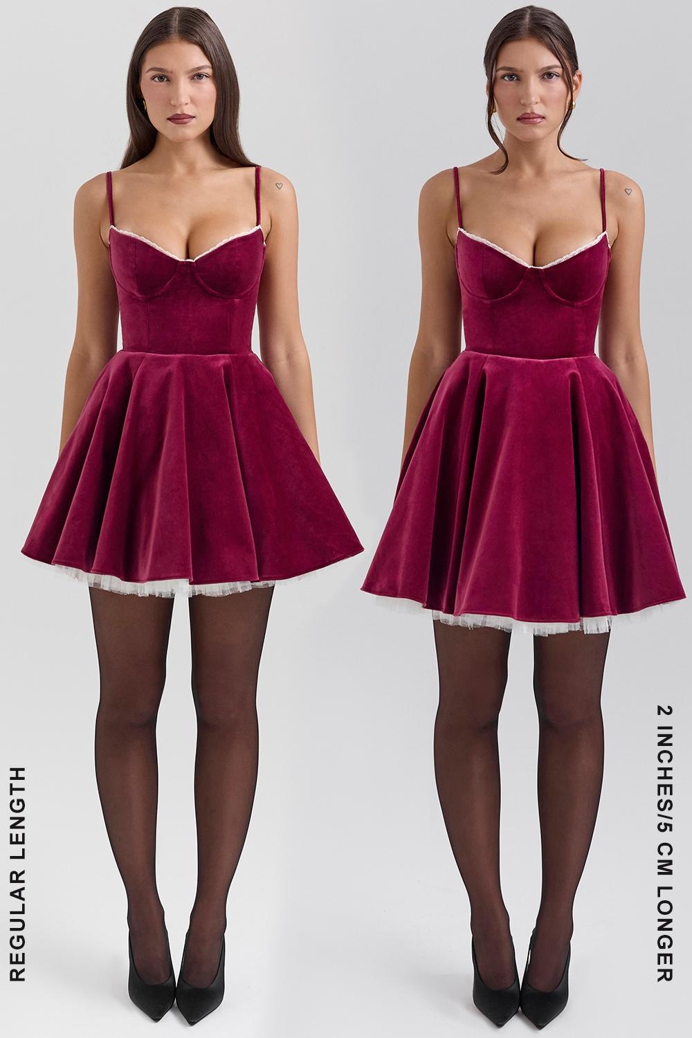 Minimoiselle  burgundy velvet tulle mini dress Product Image